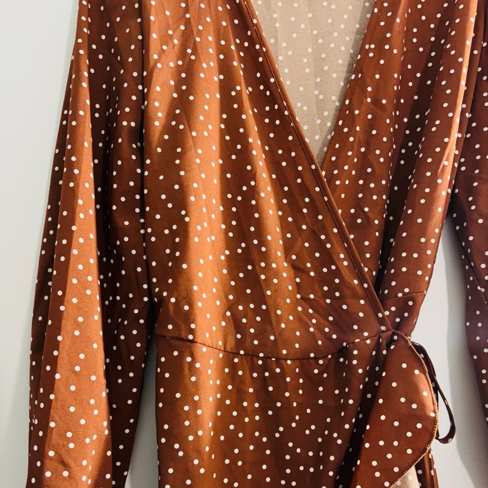 Polka Dot Wrap Maxi Dress in Brown
